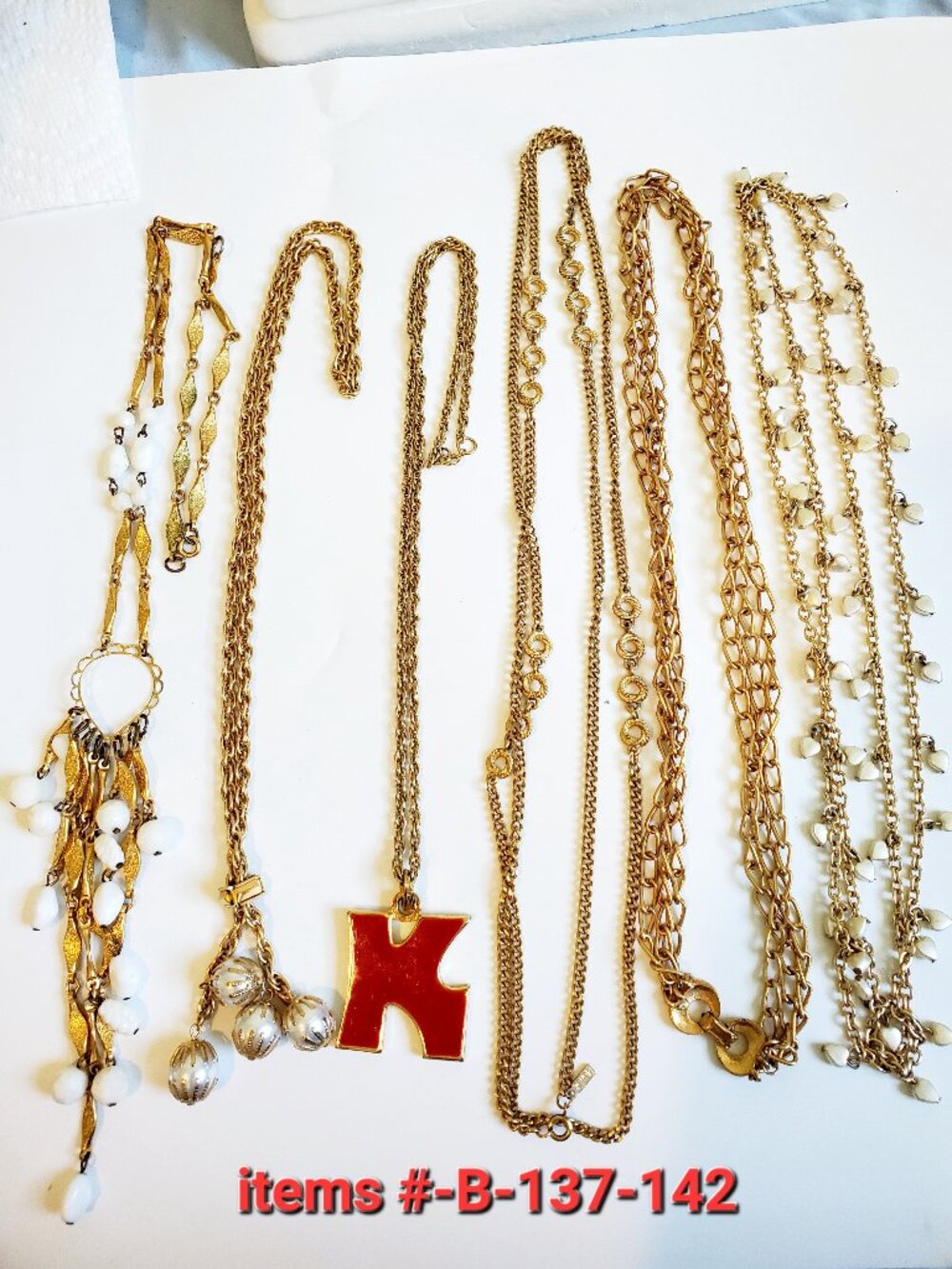 6 Gold chain Necklaces, items # B-137 -142,. wt. 256 grams.